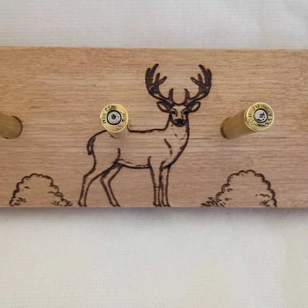 Handmade Buck Deer Key Holder Maple Wood + Polished .223 Casings | Hunter’s Den